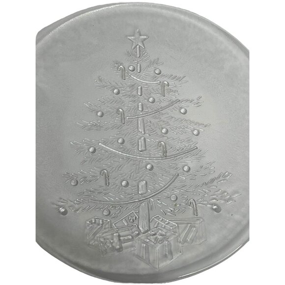 Vintage 1980s Clear Glass Christmas Tree Embossed Serving Plate 13 Inch Diameter - Picture 4 of 4